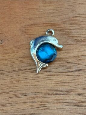Silver Dolphin Charm * Blue Glass Bead * Dime Sized * Bracelet Necklace Pendant